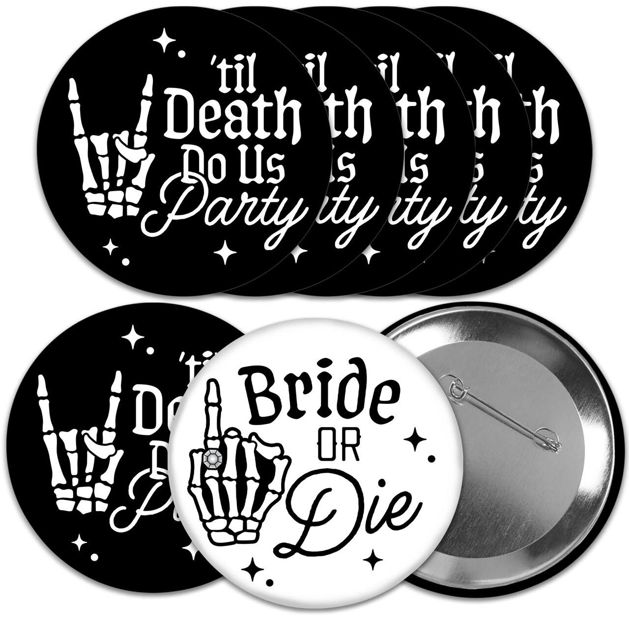 Big Dot of Happiness Til Death Do Us Party Bachelorette Buttons, Goth Bridal and Bride or Die Bachelorette Party Favors 3-inch Pinback Buttons, 8 ct